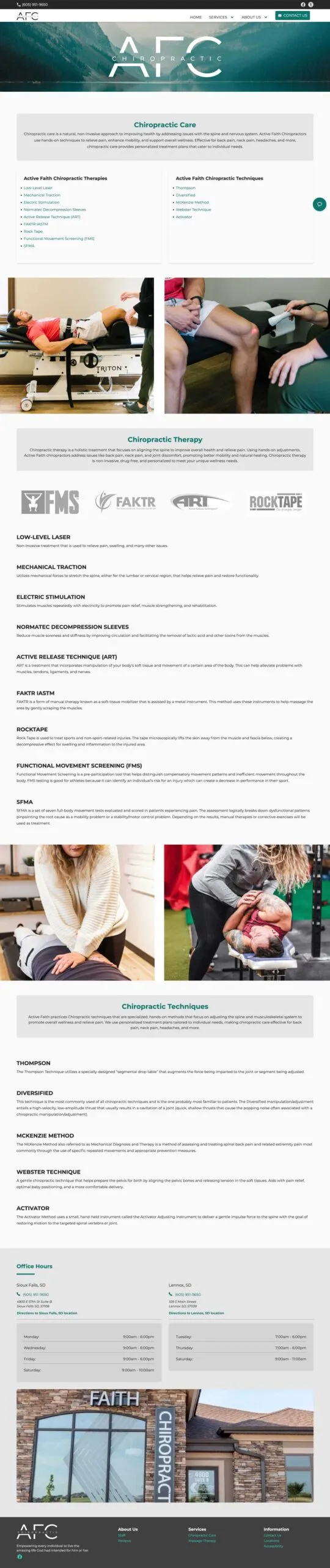 Chiropractic website services page