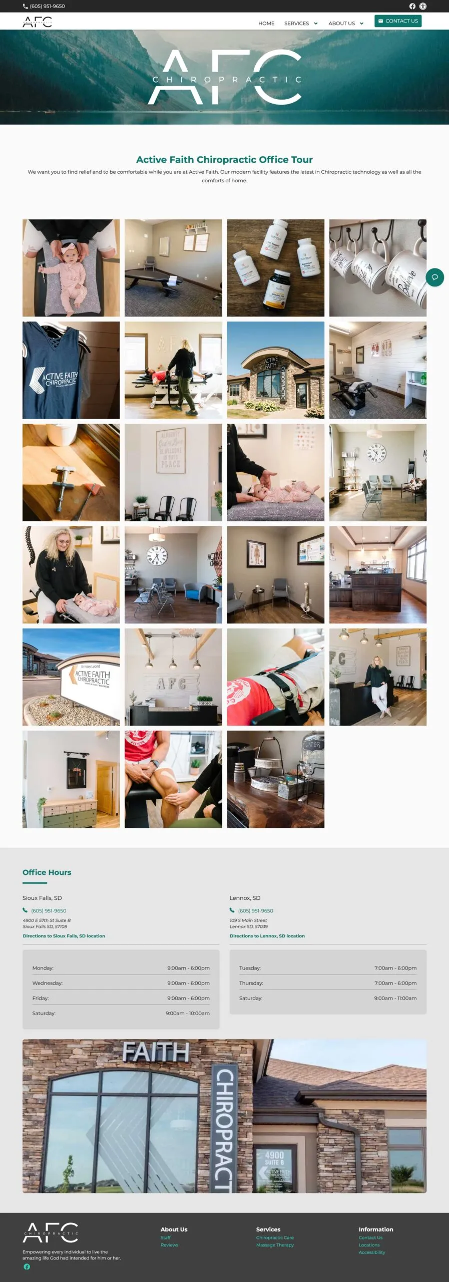 Chiropractic website page showing the office