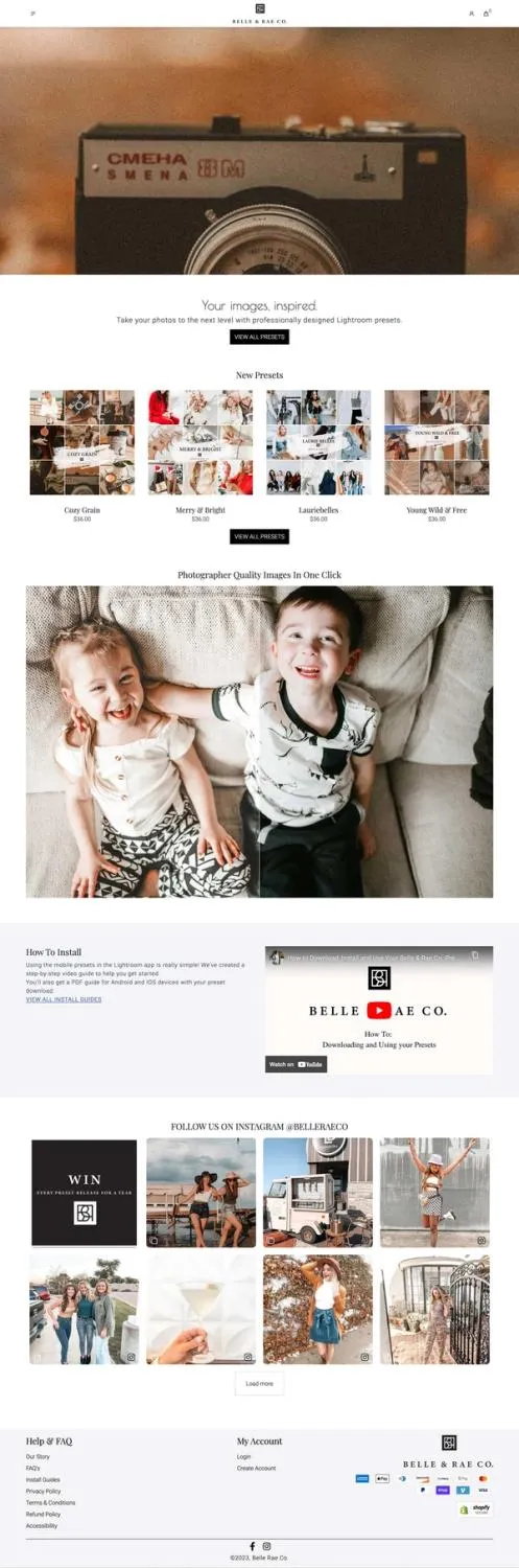 Home page of photographers website