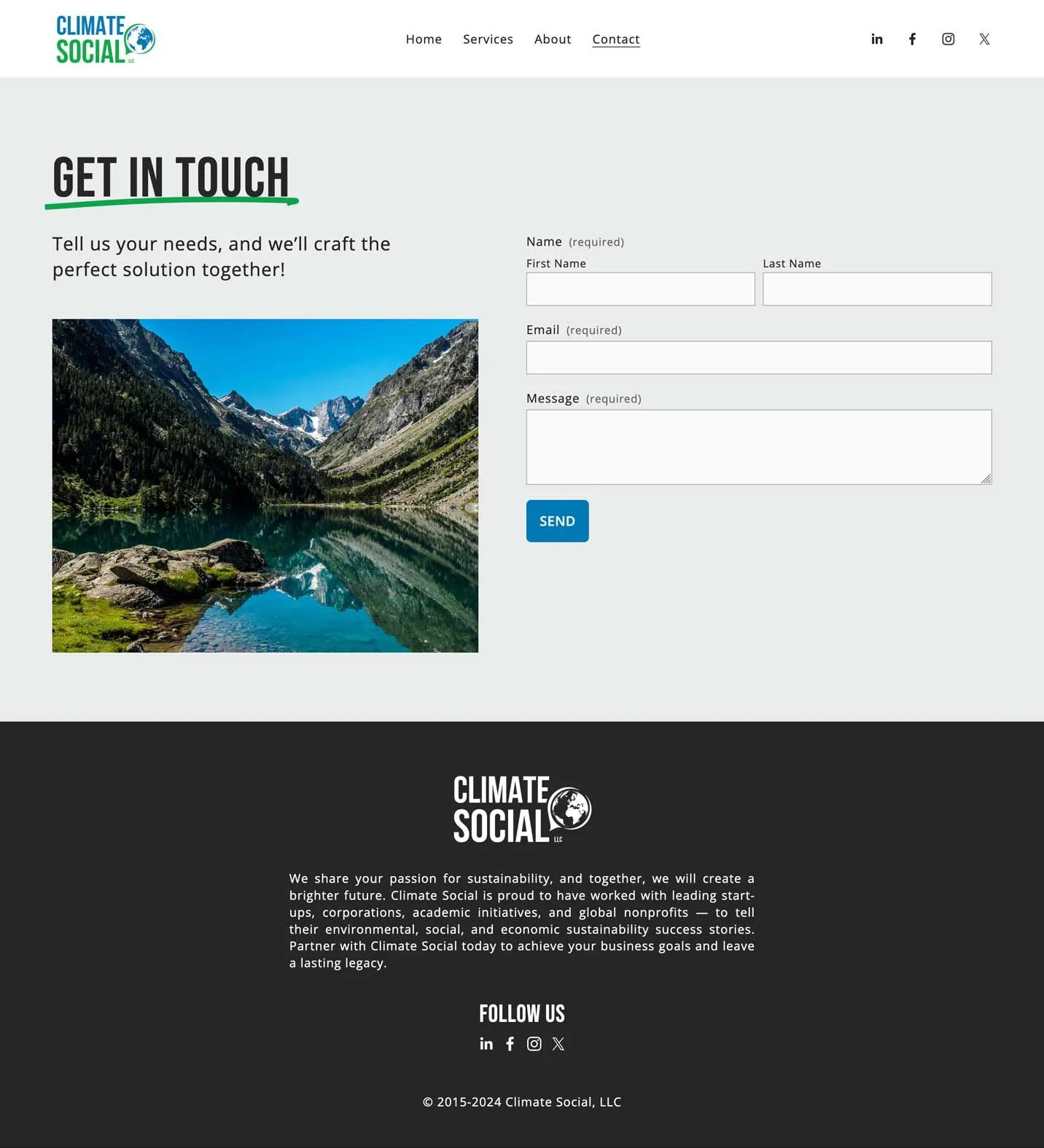 Contact page for marketing agency website