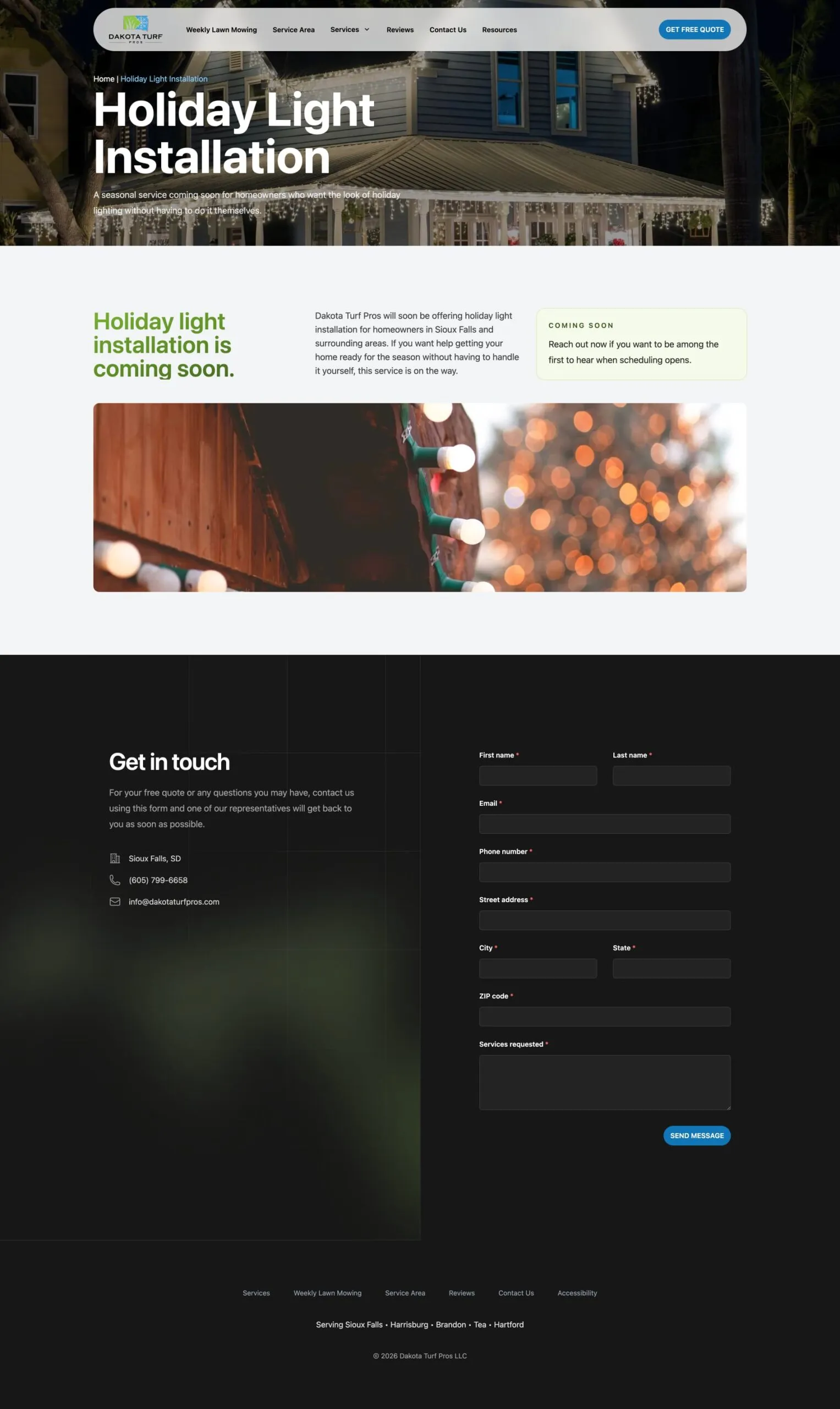 Holiday light installer service page