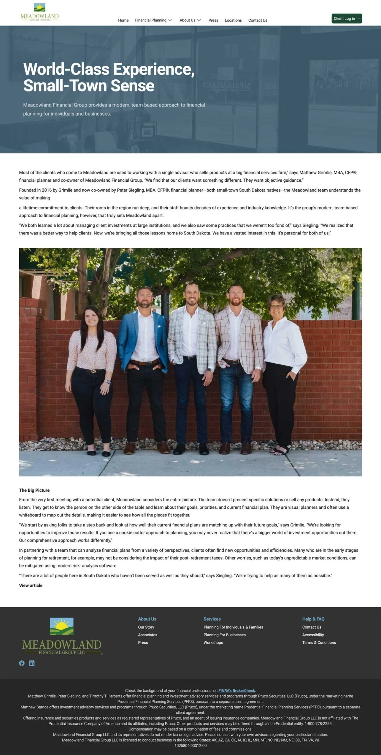Financial planning business website article page
