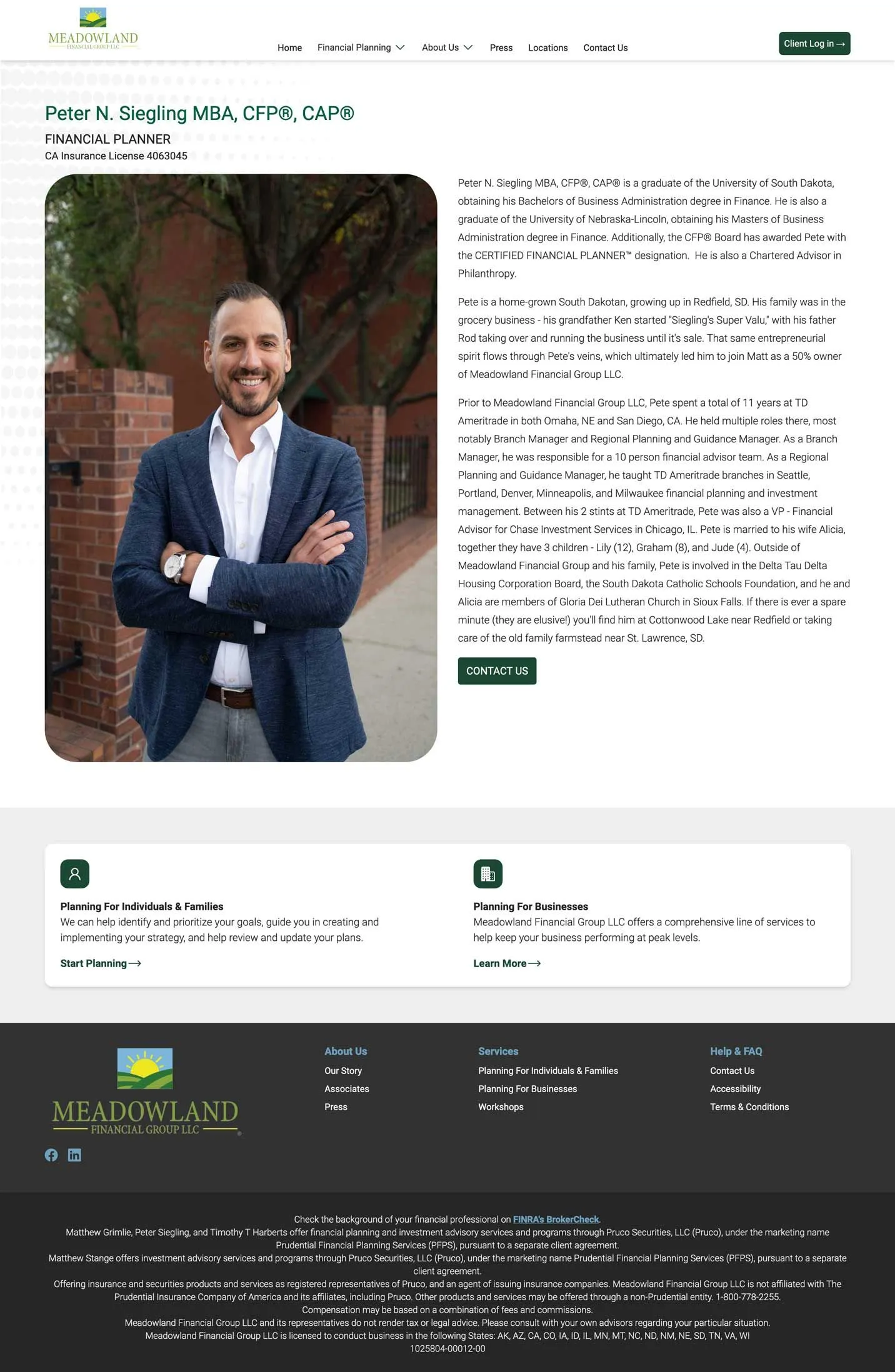 Financial advisor website bio page
