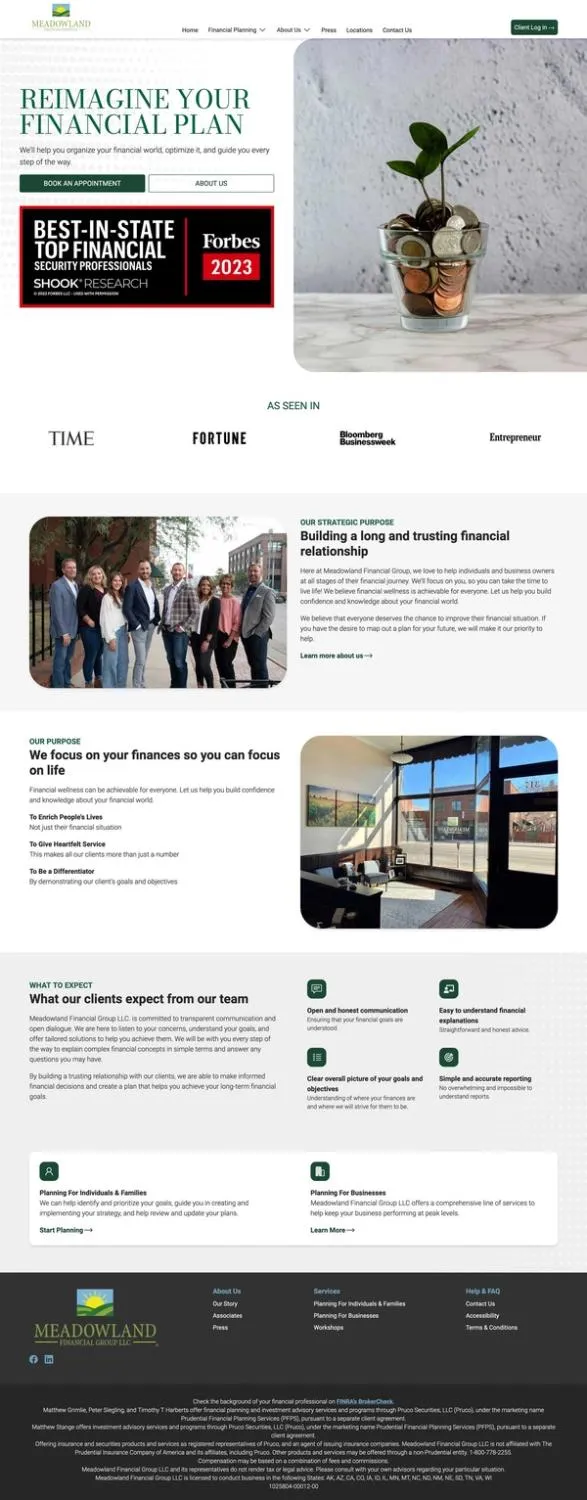 Financial planning website homepage