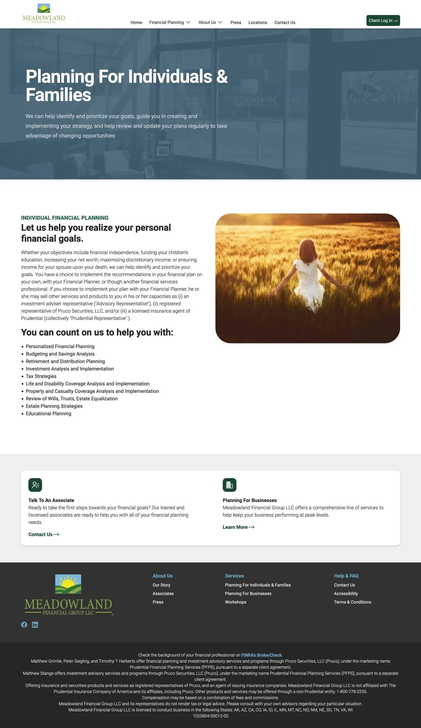 Financial planner website service page