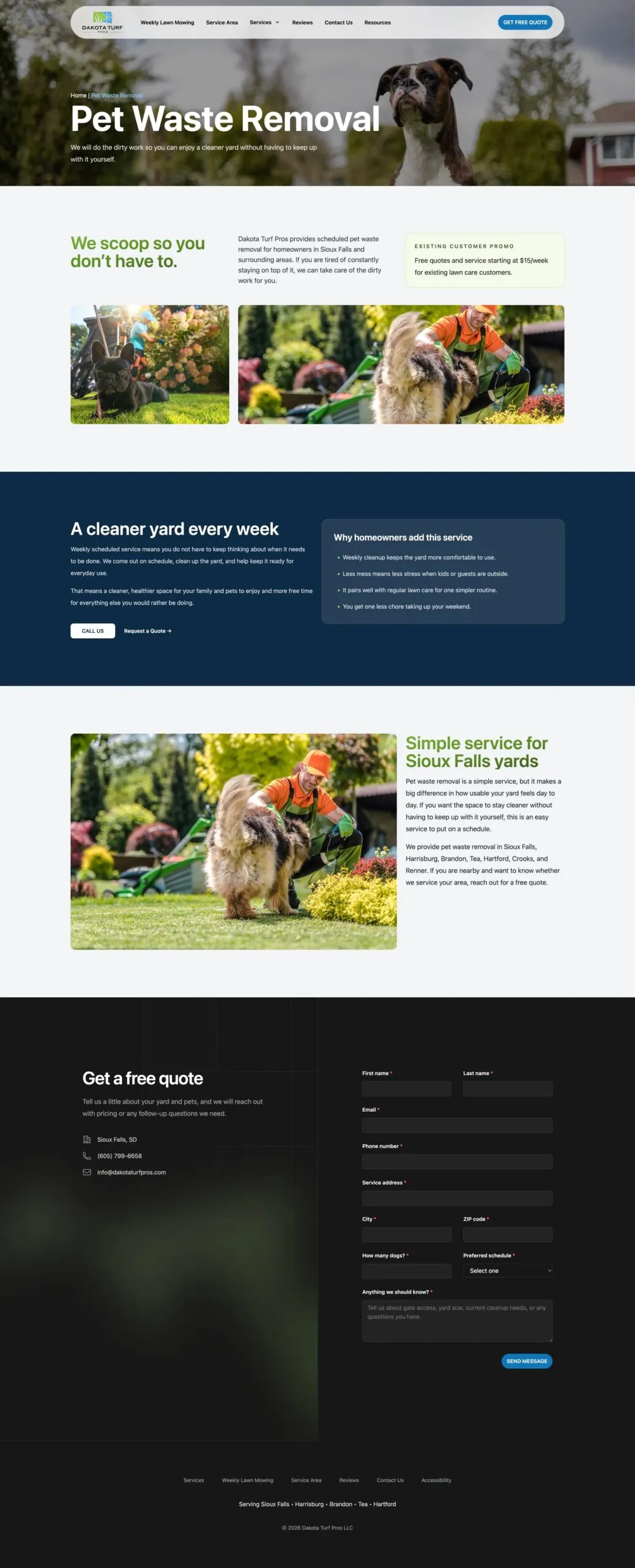 Pet waste removal service page