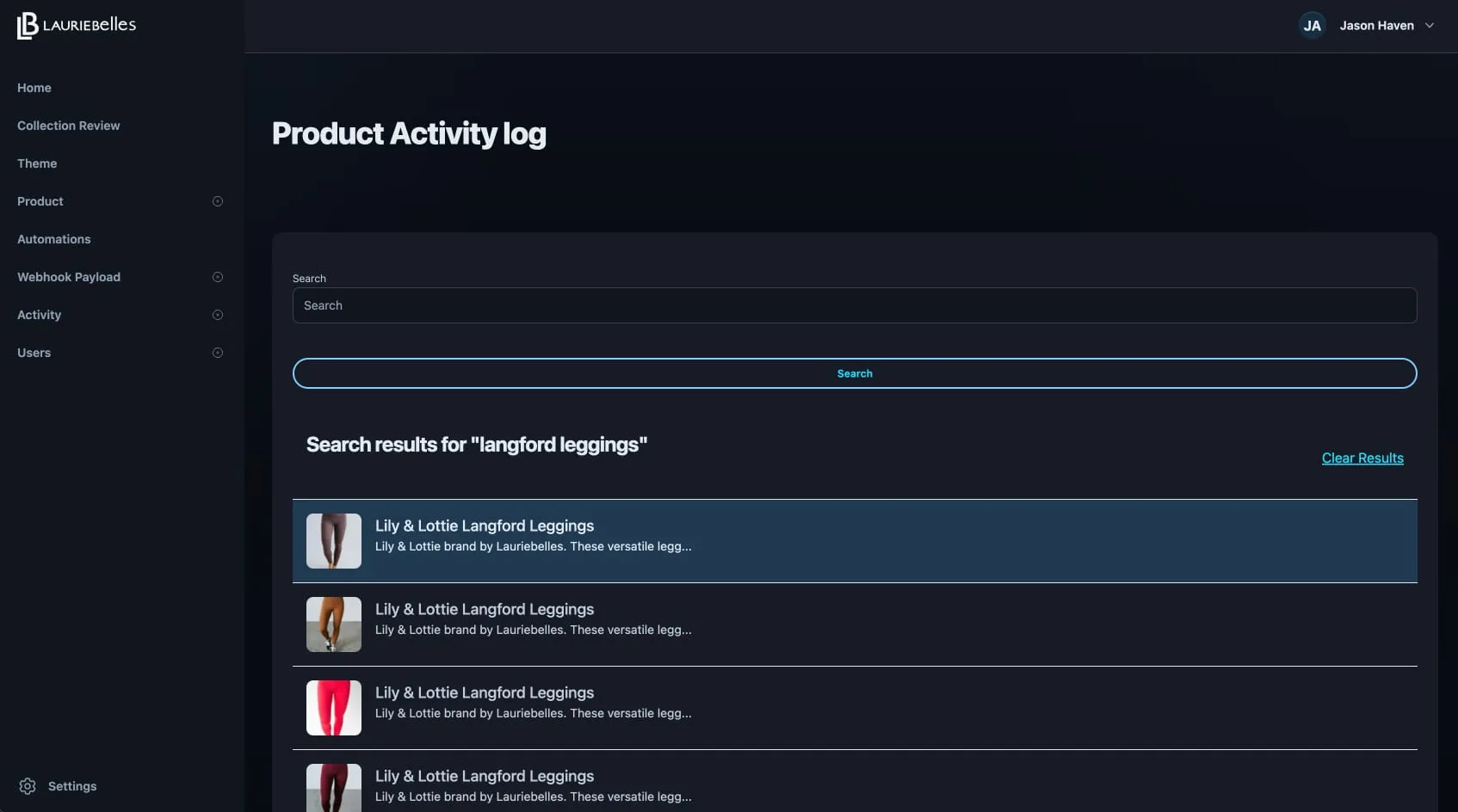 Custom Shopify app that shows product activity logs