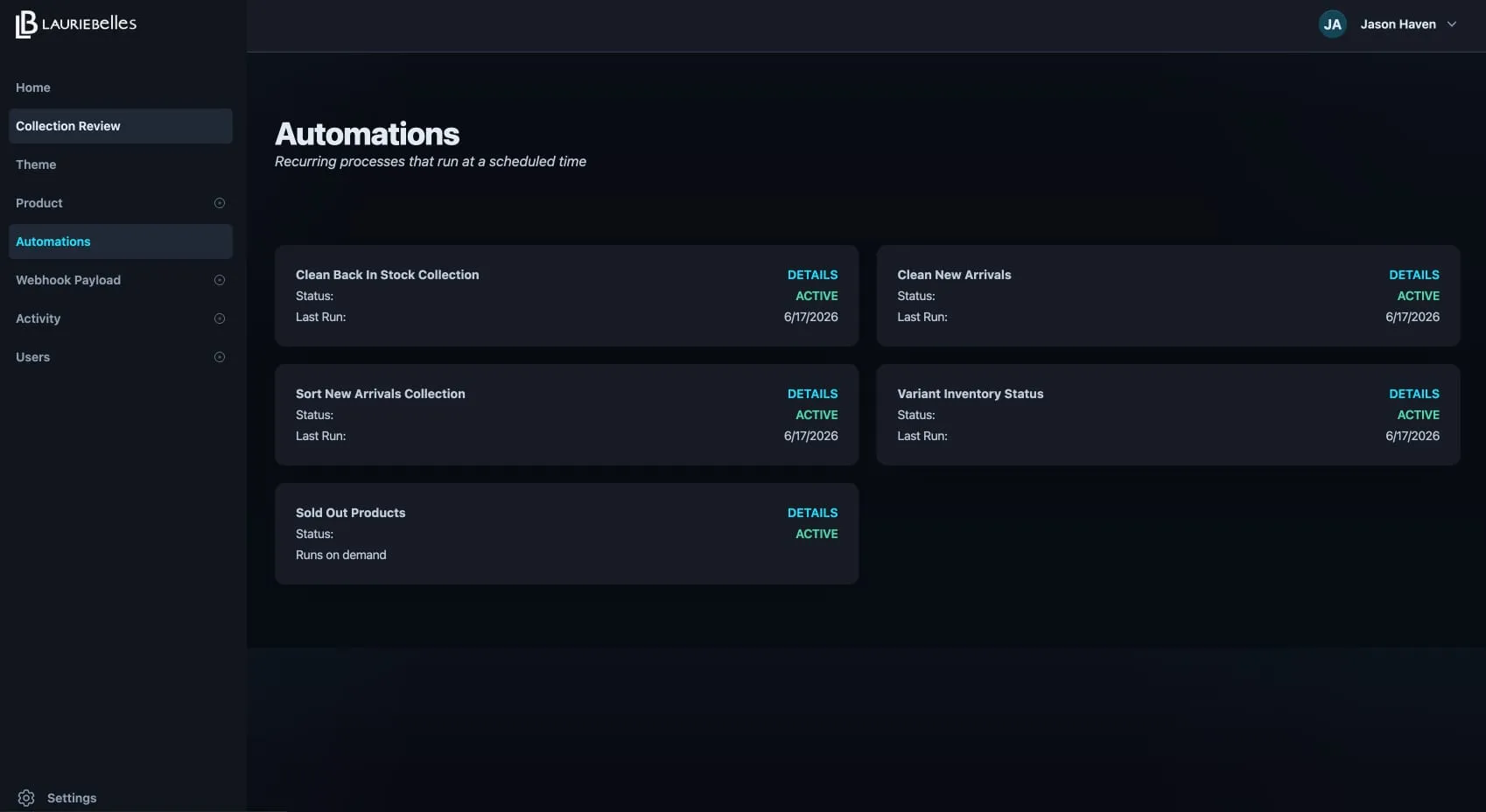 Custom shopify app for running automations