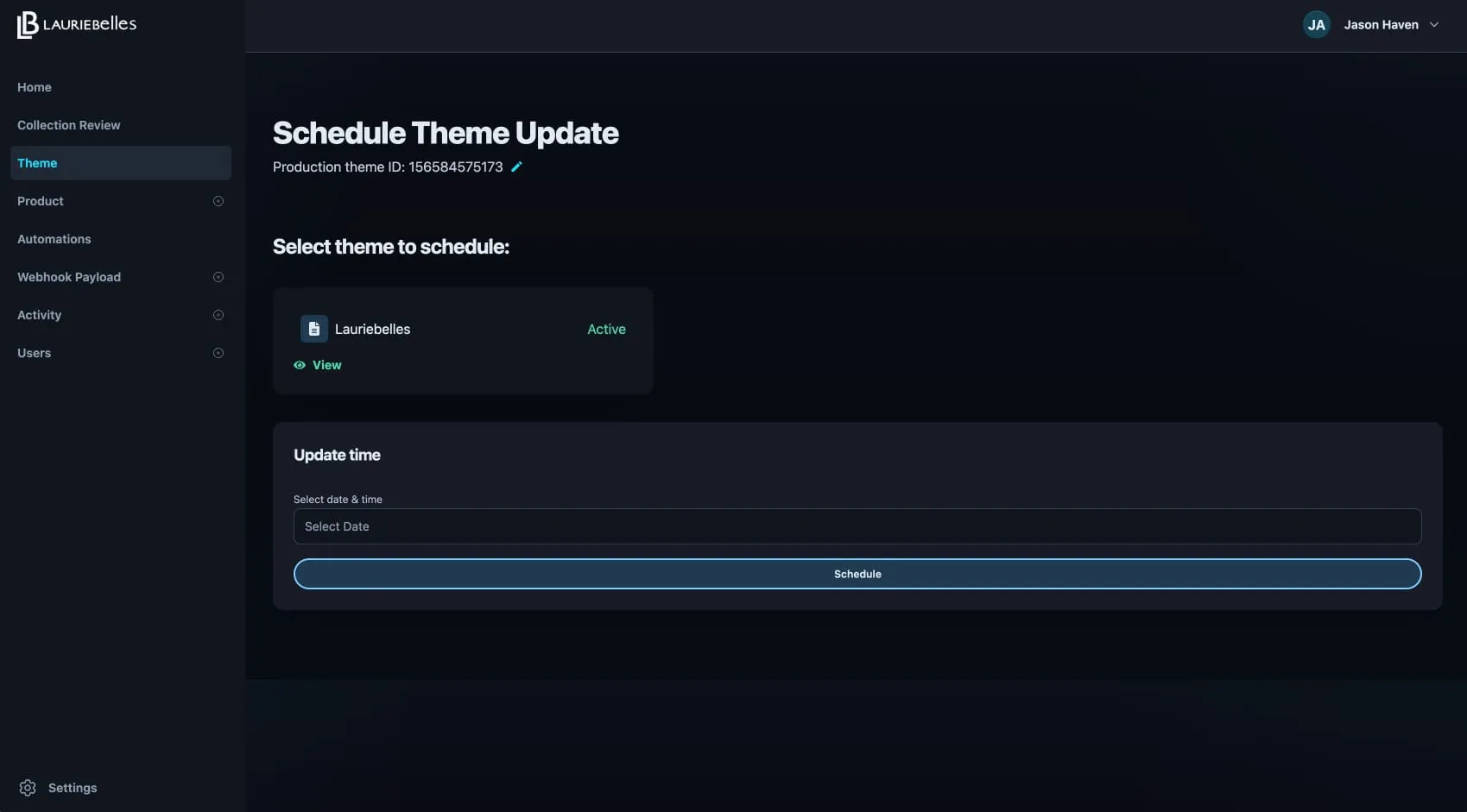 Shopify application for scheduling theme updates