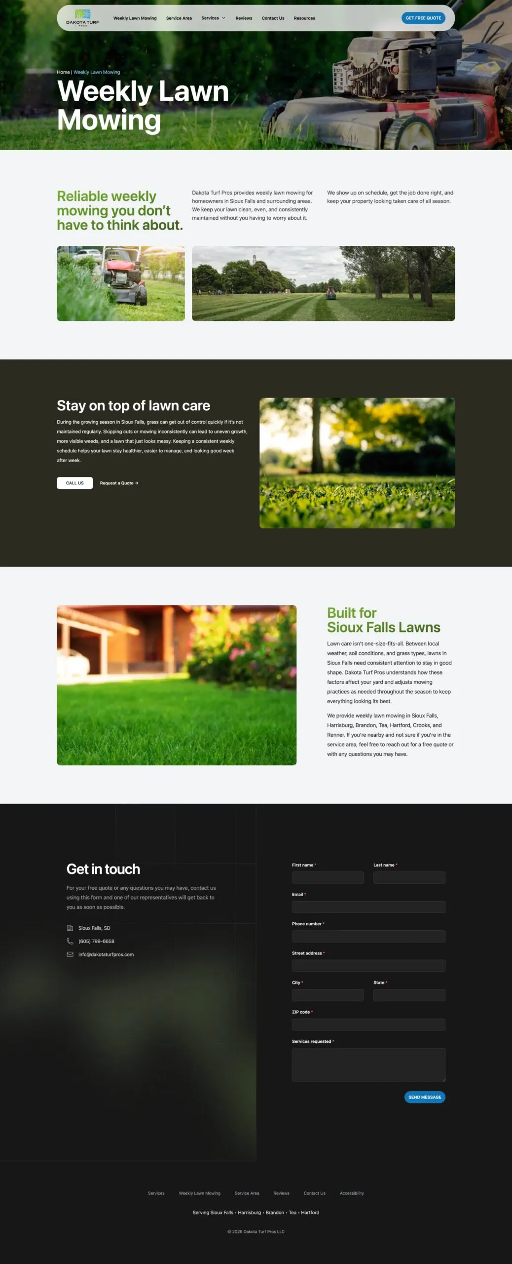 Weekly lawn mowing web page